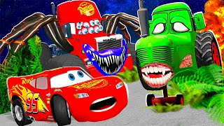 Lightning McQueen and MATER vs SPIDER MACK MONSTER ATTACK SCARY STORY Pixar cars in BeamNGdrive [upl. by Drannek]