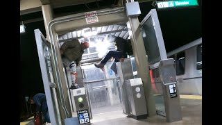 Six for the price of one Five Piggyback Fare Evaders exiting the Bay Fair BART station [upl. by Anilrats]