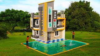 Full Video Building Creative A Modern 3Story Mud Villa House With Swimming Pool By Ancient Skills [upl. by Alliuqaj]