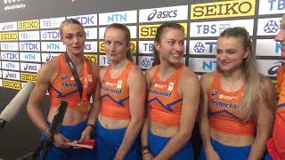 Femke Bol after leading Netherlands to womens 4x400m relay gold at World Athletics Championships [upl. by Higley855]