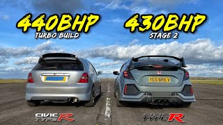 TYPE R EVOLUTION 440HP TURBO EP3 v 430HP STAGE 2 FK8 CIVIC [upl. by Babette62]