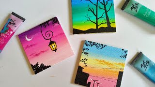 3 Paintings for beginners  3 mini canvas paintings part 21  aesthetic paintings [upl. by Nickolas]