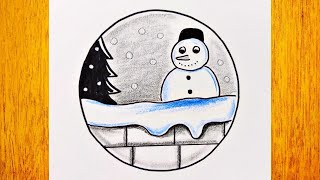 How to draw a winter landscape  How to draw a Snowman  Simple and easy drawings [upl. by Hayden525]