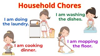 Household Chores with sentences  Action Verbs For Beginner Daily English  English Sentences [upl. by Reprah]