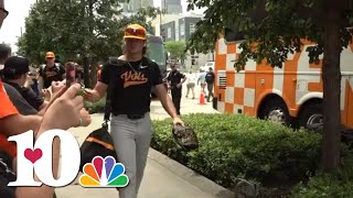 Tennessee baseball arrives at Charles Schwab Field for Game 11 in College World Series [upl. by Atileda]