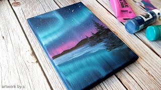 Northern Lights Acrylic Painting  Easy Acrylic Painting Tutorial for Beginners  Step by Step [upl. by Ynomrah]