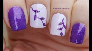 ELEGANT PURPLE LEAF NAILS  Striping Brush Nail Art [upl. by Philbin]