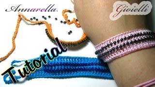 Tutorial  Come inserire le perline alluncinetto  Bracciale  Crochet bracelet with beads [upl. by Nnylsoj]