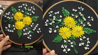 Hand Ribbon Embroidery Design । Easy Ribbon Work For Beginners । Mekhela Sador Design । [upl. by Earle]