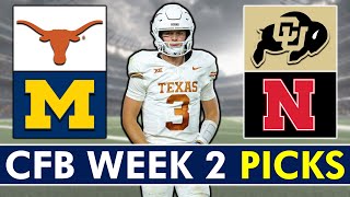 College Football Week 2 Picks Predictions amp Betting Preview TexasMichigan amp ColoradoNebraska [upl. by Etyak]