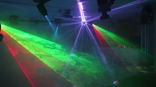 Home Disco Lights synchronized to Music 5 Scanners Moving Heads Lasers DMX controlled [upl. by Macfadyn]