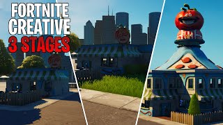 3 STAGES OF THE PIZZA PIT BUILDING  Fortnite Creative [upl. by Dehlia]