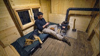 Winter Camping Under the Rain with My Dog in a Wooden Cabin [upl. by Eiruam]