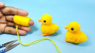 Cute Pom Pom Duck Woolen Toys Making Easy  Duck Making Idea with Finger [upl. by Saixela79]