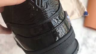 LV Trainer Patent Leather Triple Black 1AA45R [upl. by Ynned]