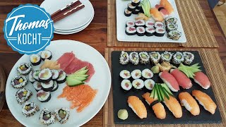 Sushi selber machen  Sushi Reis kochen  Nigiri Maki Sushi und California Roll  Thomas kocht [upl. by Merv338]