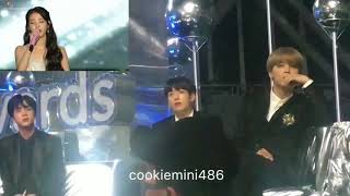 Jungkooks  Jimin and Jins reaction to IU  Through The Night  Melon Music Awards 2017 [upl. by Pillow]