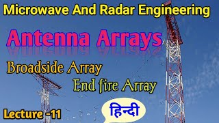 Antenna arrays in hindiBroad side array and End fire array  Microwave And Radar Engineering [upl. by Annaid]