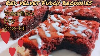 Red velvet Fudgy brownies valentines day special red velvet brownies 😍 [upl. by Nilak]