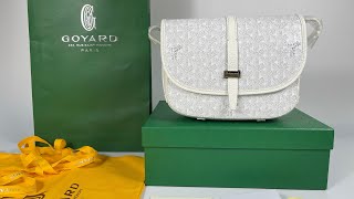 Goyard Belvedere PM Messenger Bag White Canvas Cowhide Shoulder Bag Unboxing [upl. by Irmine]