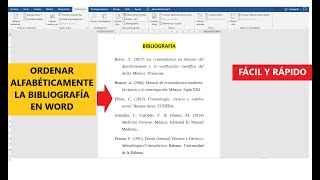 CÓMO ORDENAR ALFABÉTICAMENTE LA BIBLIOGRAFÍA EN WORD AUTOMÁTICAMENTE  EJEMPLO NORMAS APA 7ma ED [upl. by Nnagem334]