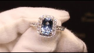 66473  AQ161ctD056ct  Cushion Aquamarine Diamond Halo Ring  Set in 18ct White Gold [upl. by Tiffa]