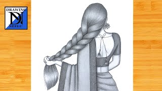 How to draw Girl backside Braided Hairstyle  Pencil sketch for beginner  Hairstyle drawing [upl. by Weston932]