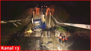 A bridge with trucks and cars crushed in Crimea  fell on the railway line [upl. by Oren]