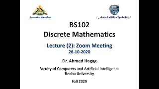 Discrete Mathematics  Online Lecture 26102020  الرياضيات المتقطعة  زووم أونلاين [upl. by Yajnas]