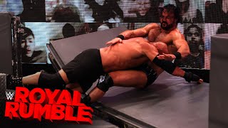 Goldberg Spears Drew McIntyre through the barricades Royal Rumble 2021 WWE Network Exclusive [upl. by Czarra]