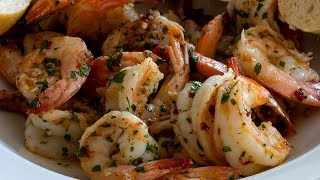 Garlic Shrimp Recipe  With Butter Olive Oil White Wine Lemon Parsley amp Red Pepper Flakes [upl. by Ahsina284]