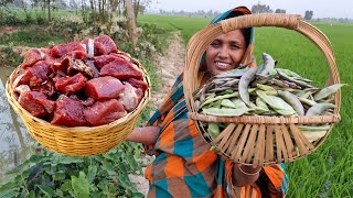 New Way Village Cooking Mutton Bean Seeds Recipe Simer Bichi Khashir Gosto Ranna QUICK MUTTON CURRY [upl. by Ahsait]