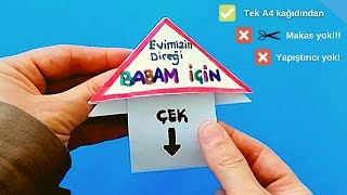 BABALAR GÜNÜ HEDİYESİ  DOĞUM GÜNÜ HEDİYESİ🎁👨‍👧‍👦 Makas Yok ✂️❎ SÜRPRİZLİ KART EV🏠  ORİGAMİ KART [upl. by Franci]