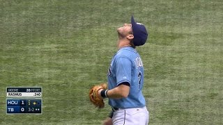 Longoria waits for foul ball stuck in rafters [upl. by Oecam]