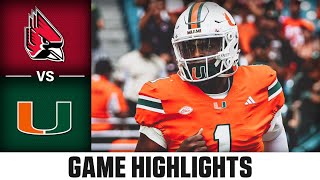 Ball State Cardinals vs Miami Hurricanes Game Highlights  2024 ACC Football [upl. by Anpas]