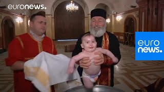 This baptism in Georgia is enough to make your head spin  Orthodox Religion  euronews 🇬🇧 [upl. by Atteuqihc]