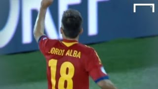 Super assist by Fabregas  Finland v Spain 01 Jordi Alba [upl. by Ralyat]