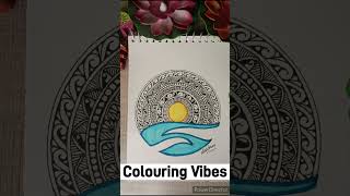 100 days challengeday 65easy mandala sun set drawing tutorial everyone fyp colouringvibes 76 [upl. by Ahsaetan]