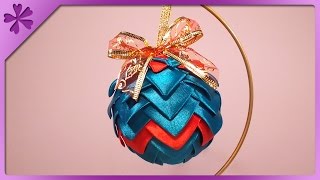 DIY Artichoke ribbon Christmas ball ENG Subtitles  Speed up 46 [upl. by Ahsilrak]