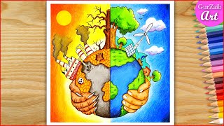 How to draw Earth Day Poster Drawing  Save earth save environment drawing [upl. by Hieronymus]