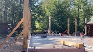 165 Setting 8x8 Posts for Cordwood House Simple Timber Frame Home [upl. by Uohk979]