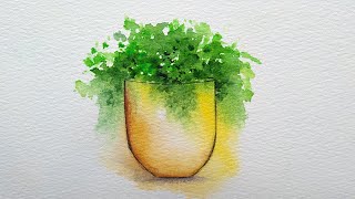 Easy Watercolor Botanical Using A Fan Brush  Watercolor For Beginners [upl. by Ahsiam]