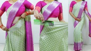 How to wear banarasi silk saree perfectly  Saree draping with comb trick  Wedding sari draping [upl. by Elram]