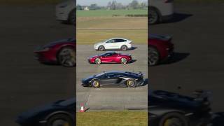 Model X plaid Vs Lambo SVJ Vs Ferrari SF90dragrace shorts ytshorts tesla ferrari lambo carwow [upl. by Stander176]