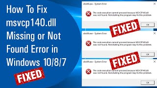 How To Fix msvcp140dll Missing or Not Found Error in Windows 1087 [upl. by Tade]