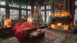 Warm Christmas Bedroom 2025 🎄🎅 Snowfall Ambience amp Cozy Fireplace with Christmas Jazz Music to Sleep [upl. by Beatriz]