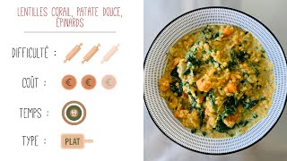 Recette facile  Lentilles corail patate douce épinards [upl. by Kirkwood]