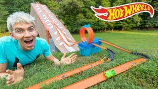 EPIC HOT WHEELS BACKYARD OBSTACLE COURSE RACE TRACK at the SHARER FAM HOUSE [upl. by Leontyne]