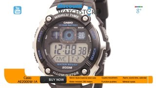 Casio AE2000W1A Mens SilverTone and Black MultiFunctional Digital World Time Watch Review Video [upl. by Eatnohs889]