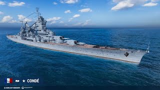 French Superheavy Cruiser Conde  Showcasing with Upgrades and Commander Skills World of Warships [upl. by Maletta441]